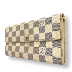 【良品】ルイヴィトン Louis Vuitton ダミエ アズール ポルトフォイユ サラ 長財布 二つ折り フラップ PVC レザー 本革 白 ホワイト グレー 市松模様 メンズ レディース ユニセックス 定番 人気 ビンテージ w1