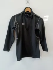 ピA507●MIZUNO●ミズノ●ハーフジップ●ロンT●長袖●ストレッチ●裏フリース●シャツ●メンズ●スポーツ●sizeL●黒