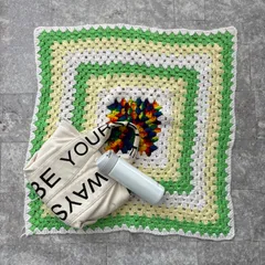 インテリア雑貨 レトロ ブランケット ラグ グラニーニット インポート 【65.5cm×68.5cm】 インテリア 正方形 春カラー