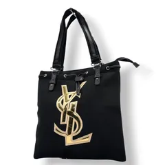 イヴサンローラン Yves Saint Laurent YSL トートバッグ ハンドバッグ 肩掛け ワンショルダー キャンバス レザー ブラック 黒 ゴールド金具 ビッグロゴ デカロゴ クラシック エレガント ヴィンテージ ビンテージ s22