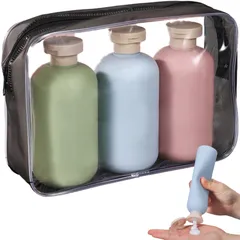 Alpha Depot トラベル ボトル シャンプーボトル 旅行 詰め替え 携帯用 リンス トリートメント ボディソープ バックパッカー ジム用 銭湯 温泉 パステルカラー 3本セット (300ml ピン [300ml ピンク,グリーン,ブルー(ポーチ付き)]