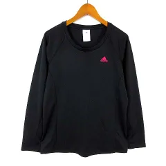 アディダス adidas Tシャツ ドライ メッシュ ロゴ 刺繍 クライマライト 速乾 吸汗 長袖 L 黒 ブラック ピンク スポーツウエア