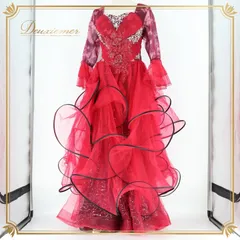 パーティドレス ワンピース ドレス レッド系 赤 紫 パープル 演奏会 発表会 パーティ ダンス フリル レース 華やか 豪華 上品 エレガント 高級感 おしゃれ レディース フォーマル パーティー 衣装 ステージパフォーマンス