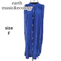 【新品・未使用・訳あり】earth music&ecology アースミュージック＆エコロジー ノースリーブギャザーワンピース ブルー コットン Ｆ フリーサイズ レディース ロング丈