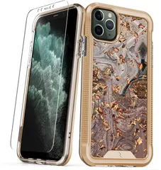 【 ZIZO 】 iPhone 11 Pro Max (2019)(6.5インチ) ケース カバー 耐衝撃 衝撃吸収 米軍MIL規格 強化ガラス保護フィルム付属 ハイブリッド (ポリカーボネイト  [ゴールド・スワール] [iPhone 11 Pro Max]