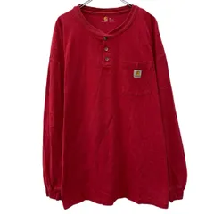 carhartt 長袖 ロゴTシャツ 2XL レッド カーハート ハーフボタン ワンポイント 胸ポケット シンプル コットン100% 春物 a803-5432