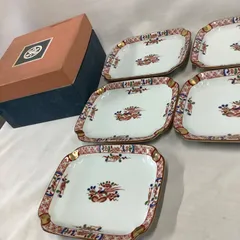 未使用】たち吉　角皿　5枚セット　金彩　赤絵花鳥　銘々皿　U023