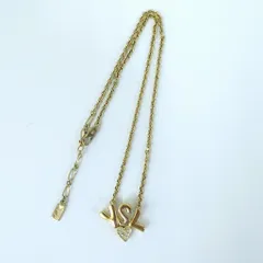 YSL イヴサンローラン　ロゴネックレス ハート ラインストーン ゴールドカラー