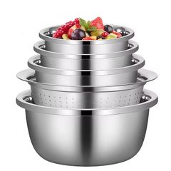 【新品】 buuyyaa ボウル ザル ステンレス セット 水切りボウル ざるセット サラダボウル 重ね収納 米研ぎボウル 台所用品 キッチン 5点セット(ボウル20/22/24/26cm ザル26cm) 0