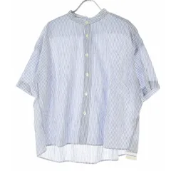 【prit】ストライプ コットンリネン バンドカラー半袖シャツ