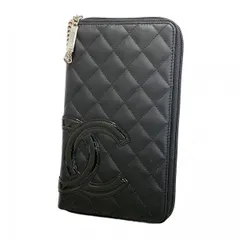 【6ca0535-k】シャネル 長財布 カンボン パテントレザー ブラック シルバー金具【中古】レディース