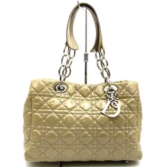 Dior ディオール トートバッグ ショルダーバッグ チェーン ベージュ パテント エナメル カナージュ レディース