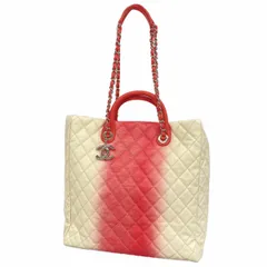 【6ca0822-k】シャネル チェーントート マトラッセ キャビアスキン アイボリー ピンク シルバー金具【中古】レディース