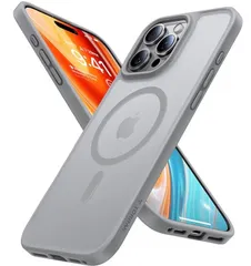 【米軍進化・Magsafe対応】TORRAS iPhone 16 Pro Max 用 ケース 半透明 マグネット搭載 耐衝撃 マット感 黄ばみなし ストラップホール付き ワイアレス充電対応 6.9インチ チタングレー