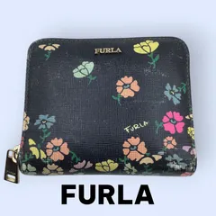 【FURLA フルラ 花柄 二つ折り財布】フラワープリント ラウンドファスナー コンパクトウォレット レディース
