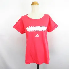 アディダス adidas Tシャツ カットソー 半袖 ラウンドネック ロゴ L コーラルピンク スポーツウェア ※EKM