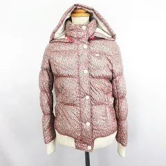 ラコステ LACOSTE ダウンジャケット アウター 長袖 フード ジップアップ 花柄 ロゴ 38 ピンク系 ※EKM