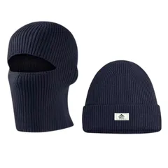 [FARFADET] ニット帽 目出し帽 フェイスマスク 防寒 冬用 防風 保温 暖かい 伸縮性 柔らかい 伸縮性 釣り 登山 アウトドア スポーツ (ネイビー) [ネイビー]