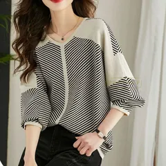 再入荷 ニット 配色 レディース トップス 秋 春 セーター 長袖 ドルマン 大きいサイズ Vネック ニットソー 切り替えニット プルオーバー 切り替え おしゃれ バイカラー 体型カバー お洒落 シンプル