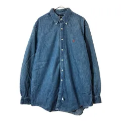 90年代 USA製 Polo by Ralph Lauren ポロ ラルフローレン ボタンダウン デニムシャツ ブルー(メンズ XL)中古 古着 X4445