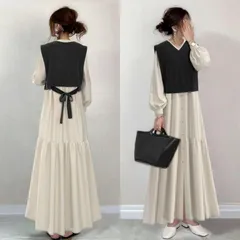 再入荷 シャツワンピース 即購入OK ニットベスト 2点セット きれいめ 春 秋 レデイース ロングワンピース 大 おしゃれ