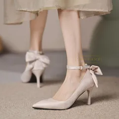 再入荷 ヒールパンプス パンプス 結婚式 ハイヒール ストラップ ピンヒール ポインテッドトゥ 美脚 黒 ブラック ベージュ 靴 シューズ レディース サテン セパレート 二次会 パーティー フォーマル ドレスアップ 歩きやすい 大人可愛い 上品