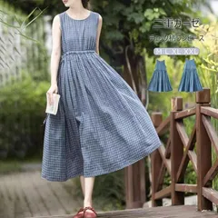 再入荷 チェック柄 即購入OK ワンピース 夏 ノースリーブ レディース 春夏 ロングワンピース チェック ウエスト紐 ノースリーブワンピース ダブルガーゼ マキシ丈ワンピ 綿 コットン 大きいサイズ フレアワンピース ゆったり