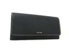 Paul Smith ポールスミス 二つ折り財布 クロスグレイン 長財布 PWD526 ブラック ピンク レザー レディース ゴールド金具 超美品