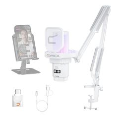 【COMICA 革新登場】ワイヤレスUSBコンデンサーマイク ゲーミングマイク マイクセット ブームアーム付き 単一指向性 RGBライティング ノイズ軽減 ワンタッチミュート web配信 テレワーク ポットキャスト コンテンツクリエーター ストリーミング Wi