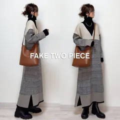 再入荷 ニット ワンピース レディース 即購入OK ハイネック ニットワンピ 長袖 重ね着風 レイヤード風 ロング丈 マキシ丈 配色 切り替え 体型カバー ゆったり シンプル カジュアル おしゃれ かわいい 秋 冬