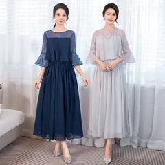 再入荷 パーティードレス ママワンピース フォーマル パーティドレス 結婚式 ワンピース 披露宴 卒業式 入学式 発表会 二次会 春夏秋冬 レディース ロング丈 袖レース 春 夏 秋 冬