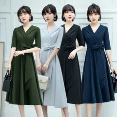 再入荷 ワンピース レディース Vネックドレス パーティードレス ドレス シンプル 謝恩会 発表会 演奏会 同窓会 成人式 フォーマル 女子会 誕生日 可愛い 20代 30代 40代