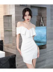 再入荷 ワンピース パーティードレス フリル　セクシー タイトワンピース ワンピ きれいめ セクシー フェミニン スタイリッシュ かわいい デート