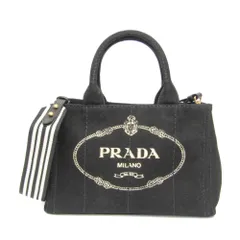 プラダ(Prada) カナパ 1BG439 レディース デニム ハンドバッグ,ショルダーバッグ ブラック,ホワイト