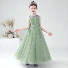 再入荷 子どもドレス キッズドレス 高級 子供ドレス ロング丈 発表会ドレス ジュニア 女の子 ロング コンクール ドレス 結婚式 キッズ こども フォーマル リボン ブルー ミントグリーン ノースリブ 無地 ピアノ発表会 ジュニアロング キッズ