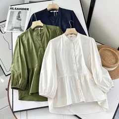 再入荷 ブラウス レディース シャツ 七分袖 ブラウス 無地 白シャツ シャツブラウス 7分袖 パフスリーブ ブラウスチュニック 可愛い おしゃれ カジュアル きれいめ 通勤 オフィスカジュアル シンプル 春 夏 秋