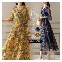 再入荷 ワンピース 花柄 半袖 Vネック シフォン リゾートワンピ ロング丈 マキシ丈 ロングワンピ 花柄ワンピース 春 夏 カジュアル パーティー レディース リゾート 軽い 涼しい きれいめ カジュアル お洒落