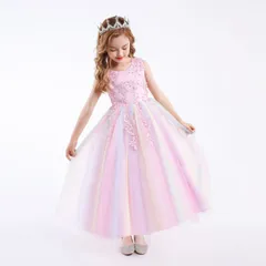 再入荷 子供 キッズ ドレス ロングドレス 子供 ドレス パーティードレス 子供 パープル ピンク キッズ 花刺繍 タップリ 結婚式/発表会/入園式/七五三/花童 ドレス パーティドレス べアトップ 発表会 ドレス