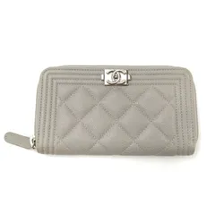 CHANEL ボーイシャネル カードケース コインケース キャビアスキン グレー 管理番号：11073
