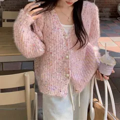 再入荷 ニットカーディガン レディース 春 秋 冬 ショート丈 可愛い ガーリー フェミニン トップス ふわふわ ゆったり 厚手 vネック シンプル 羽織 着回し アウター 長袖 セーター カーディガン 柔らかい