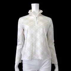 バーバリーゴルフ BURBERRY GOLF シャツ ポロシャツ ハーフジップ 長袖 7分袖 ロゴ 刺繍 ノバチェック柄 ゴルフウエア M 白 ホワイト ベージュ 国内正規品 美品