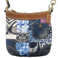 コーチ パッチワークシグネチャー 10812 レザー/キャンバス/デニム ブラウン/ブルー系 ワンショルダーバッグ 茶 青 0037 COACH