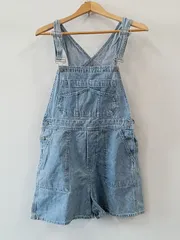 ピA510●DUNGAREES●ダンガリー●オーバーオール●サロペット●デニム●胸ポケット●ワッペン●ヴィンテージ風●レディース●size3●ライトブルー