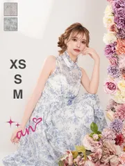 ブルー [AOC 4091] 【an /アン】フラワープリント/ ハイネック/ ワンピース/ フレア/ ミディアム/ キャバドレス/ DEAbyROBEdeFLEURS Glossy/ ディアバイローブドフルールグロッシー/ AngelR/ エンジェルアール