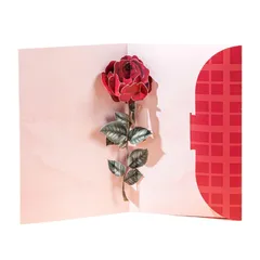 CAWKAY 3Dメッセージカード 花一輪 立体ポップアップカード 記念日 誕生日 飛び出すカード お祝い ギフト 恋人 母の日 封筒付き (バラ) [バラ]