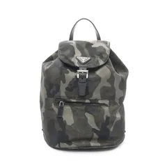 プラダ PRADA リュックサック バックパック カーキ/ブラック ナイロン サフィアーノレザー カモフラージュ バックパック メンズ Used A