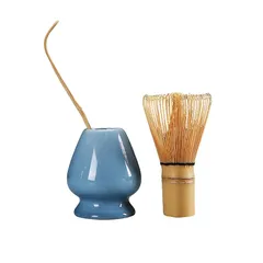 3点セット日式抹茶茶具セット 百本立て茶刷 宋代点茶道具 竹製茶具 (ブルー) 0