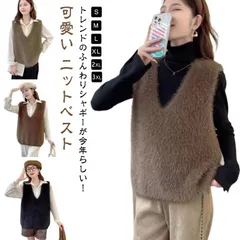 ニットベスト レディース 秋冬 シャギーニット ベスト シャギーベスト ニット Vネック レイヤード シャギーニットベスト ジレ トレンド トップス 毛足長め モヘア プルオーバー セーター ノースリ#zjjj2255