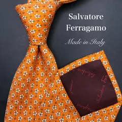 【美品】Salvatore Ferragamo ネクタイ 小紋柄 花柄 オレンジ