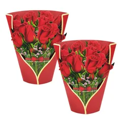 CAWKAY 3Dメッセージカード 花束 桜 薔薇 グリーティングカード 立体 ホップアップ さくら バラ 入学式 誕生日 記念日 お祝い (ばら（2枚セット）) [ばら（2枚セット）]